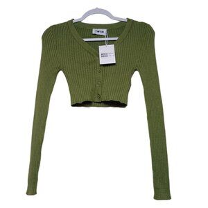 Princess Polly Twiin Green Crop Sweater Size XXS New NWT